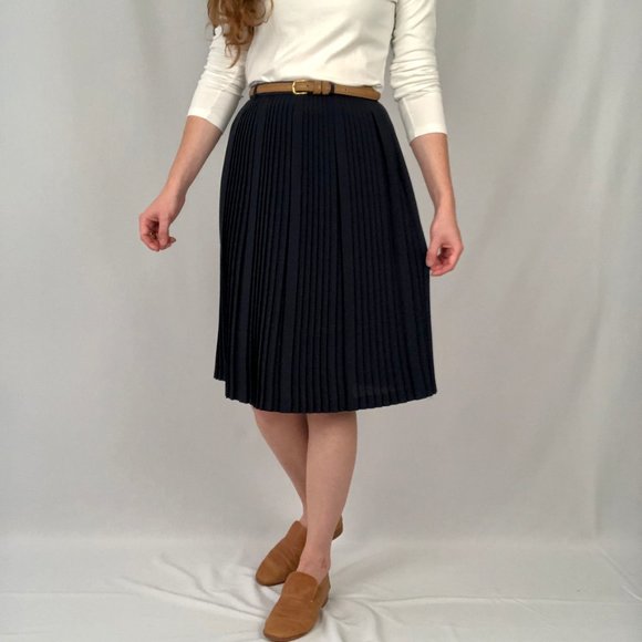Vintage Micro Pleated High Waisted Midi Skirt Preppy Parisian Academia School - Picture 6 of 6